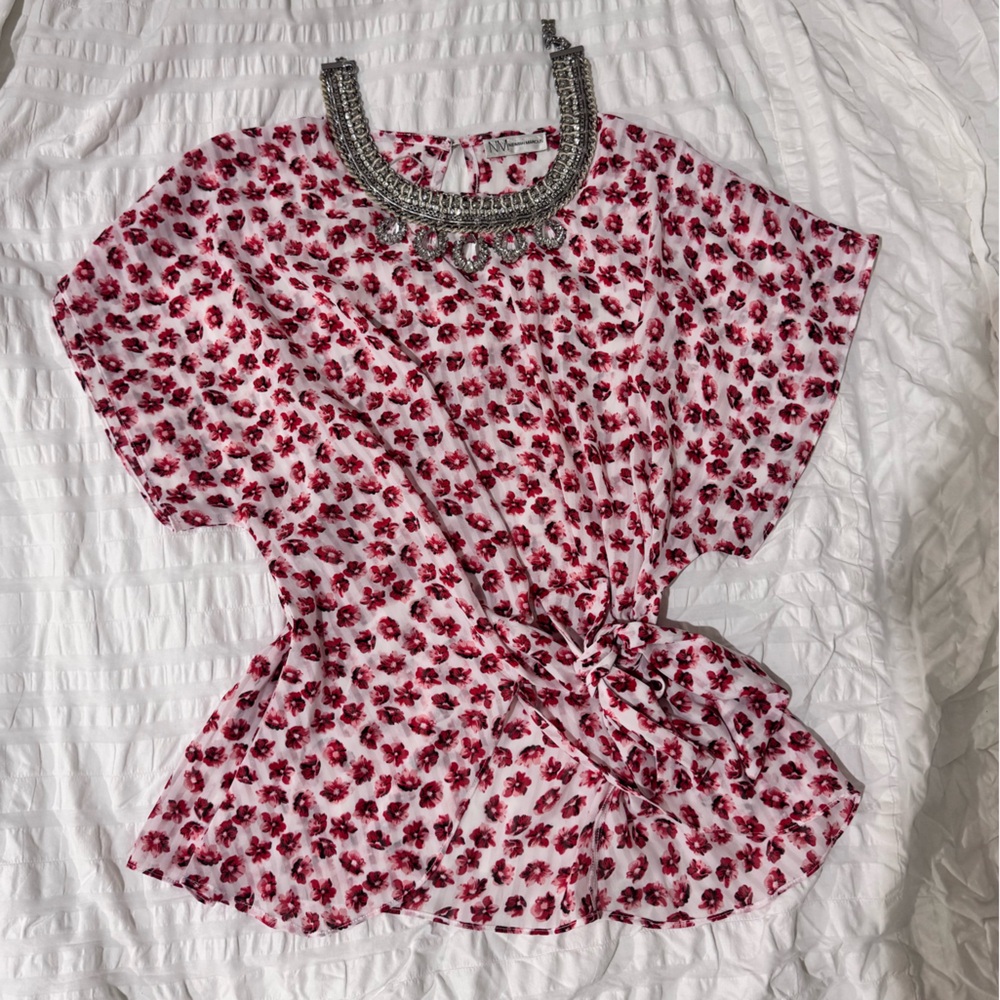Neiman Marcus Red Floral Blouse